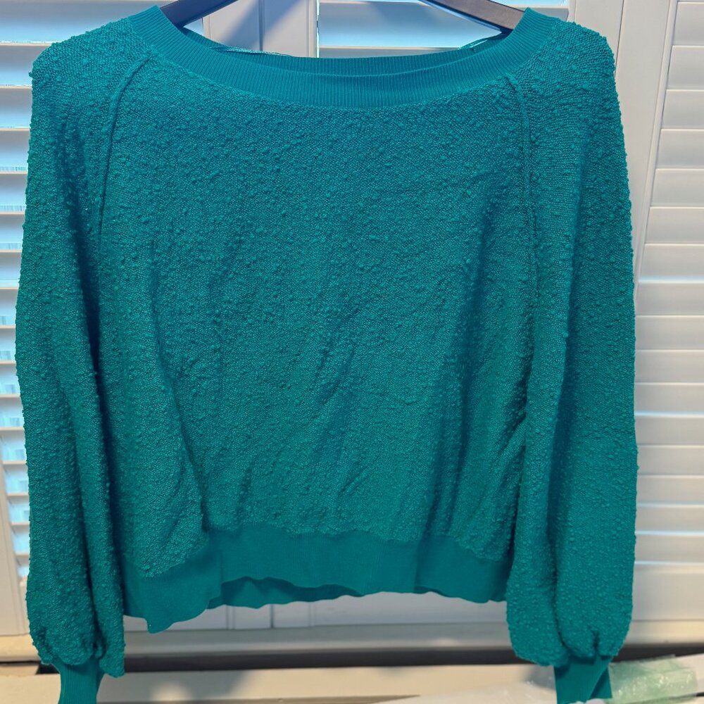 Free People Teal Textured Cropped Sweatshirt – Size S